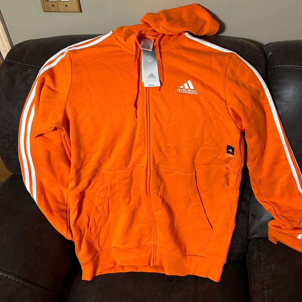 Adidas Orange 3 Stripe Jacket Track Basketball Football NWT Hooded Large Tall XL